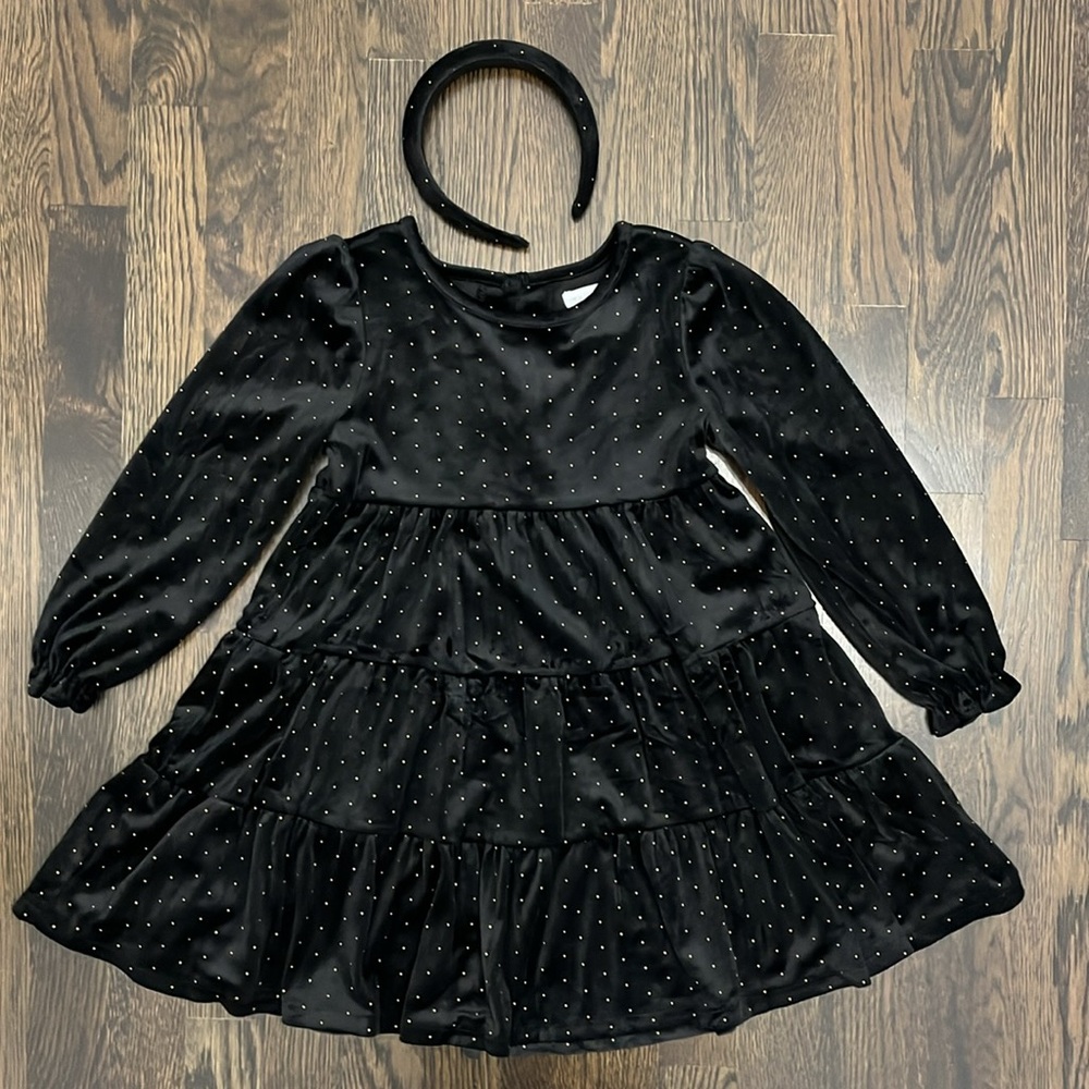 Tahari Black Kids Dress with Gold Accents size 5